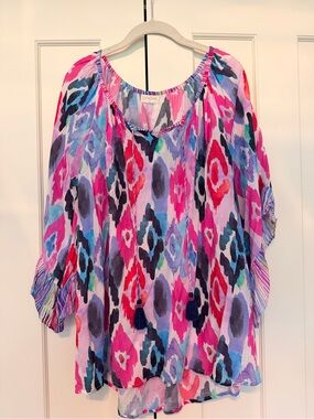 LuluSoul Multi-Color Pink & Blue Printed Peasant Tunic